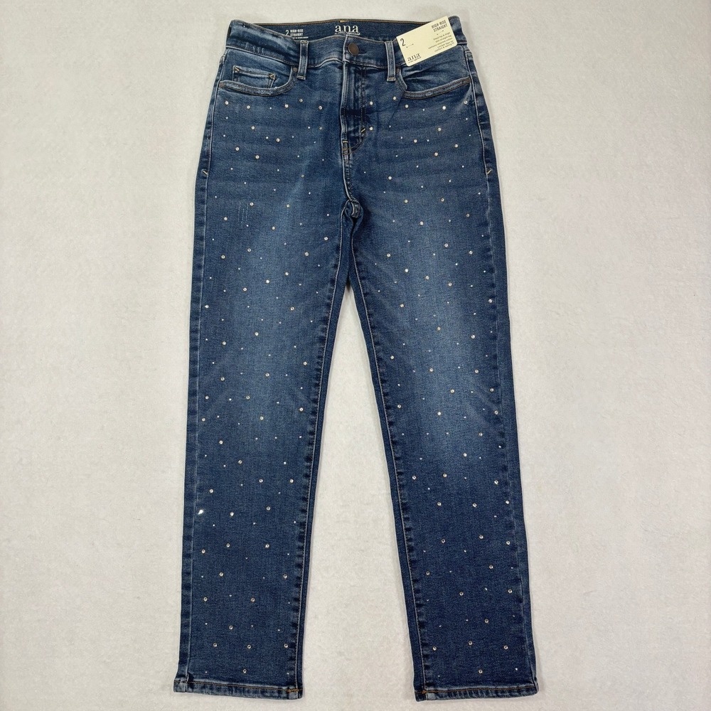 ANA Jeans‎ Womens 2 High Rise Straight Rhinestone Embellished Y2K